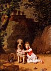 Martin Drolling Portrait Of A Little Boy Placing A Coral Necklace On A Dog, Both Seated In A Parkland Setting painting
